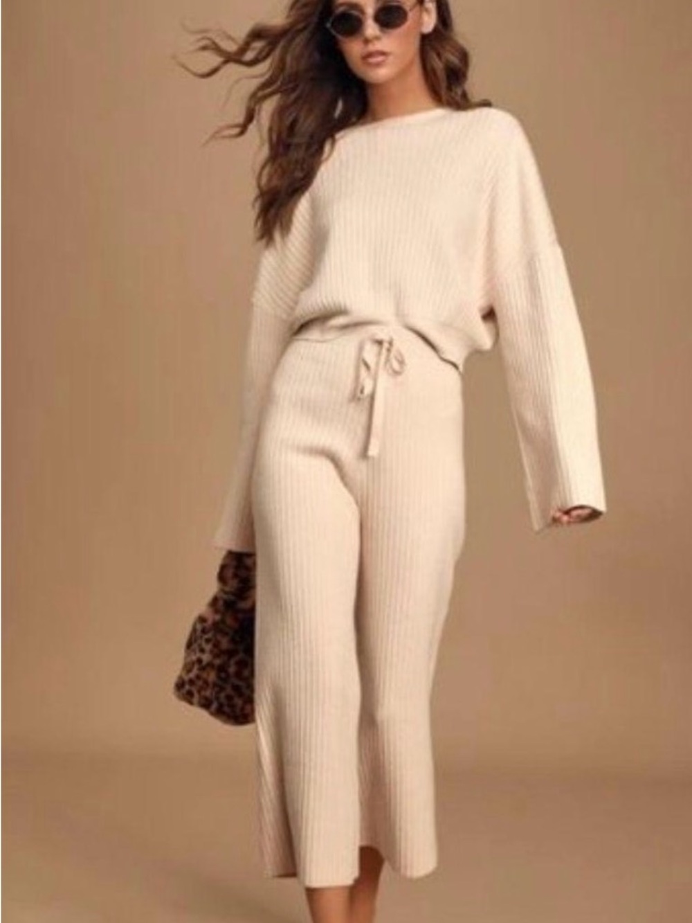 Lulus Snuggly Cream Ribbed Sweater Set Natural Blush Foam Small